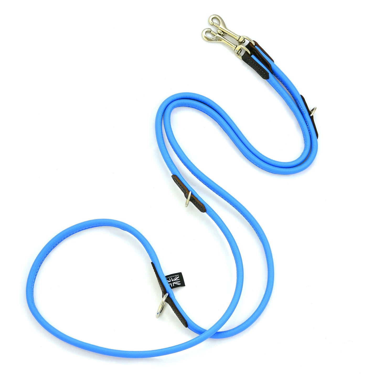 D&H Rolled Soft Leather Adjustable Long Lead Blue