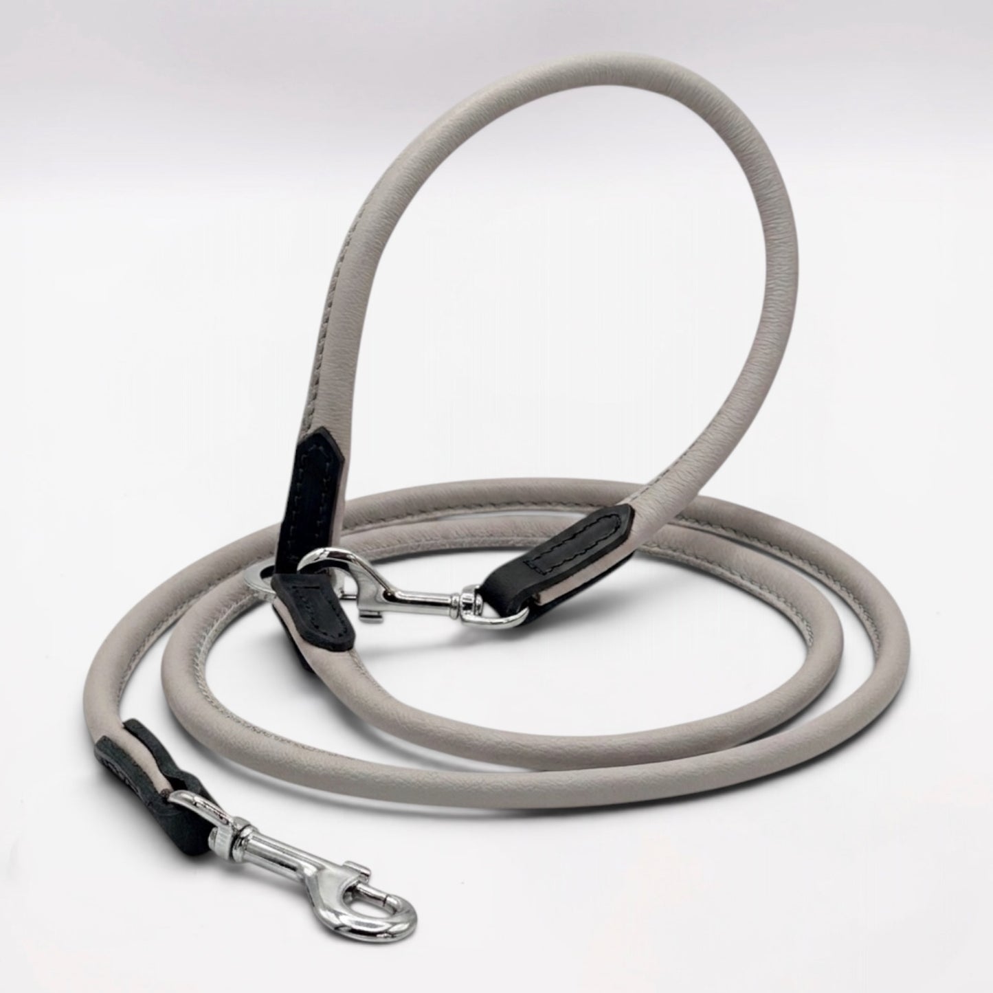 Rolled Soft Leather Long Lead - 165cm | Grey