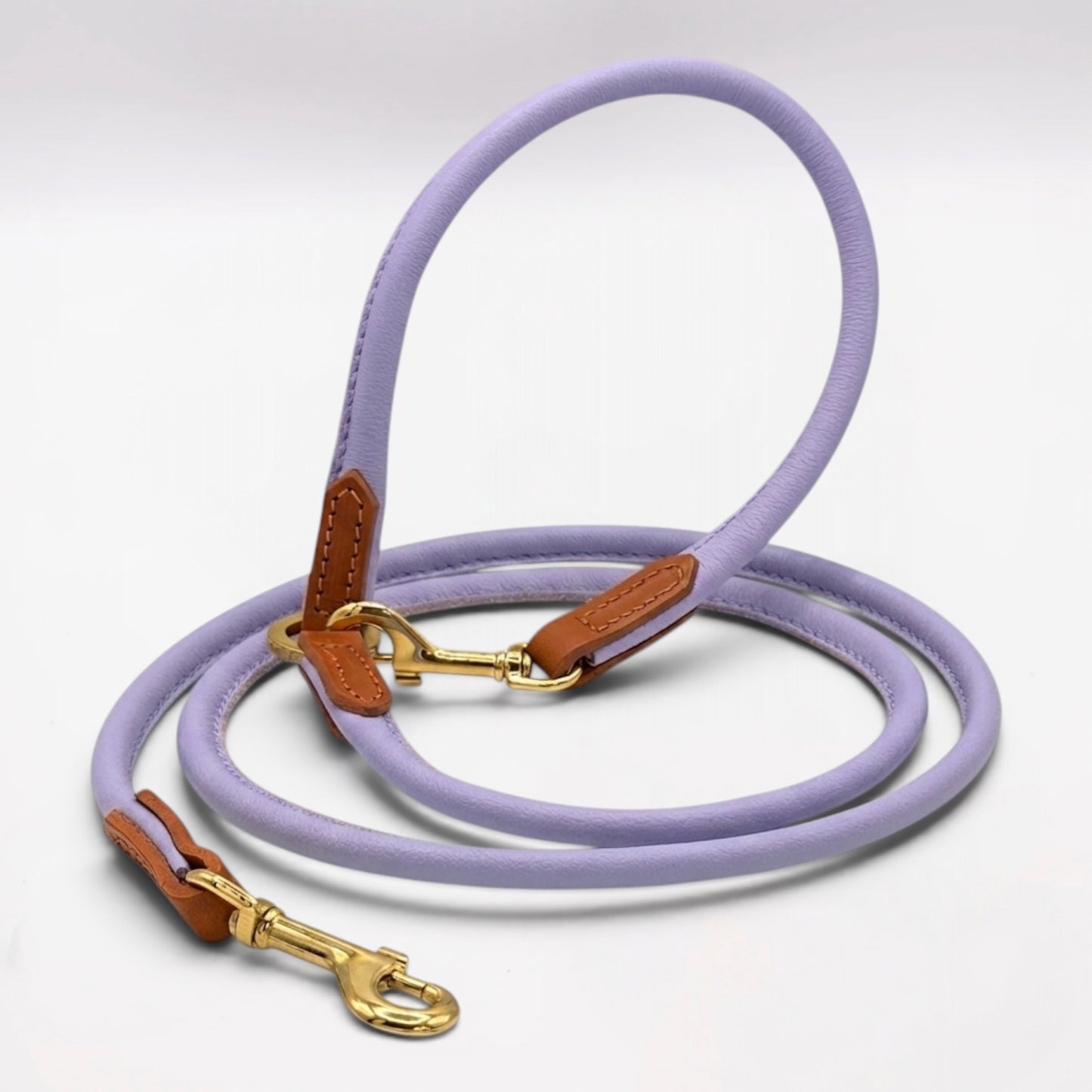 Rolled Soft Leather Long Lead - 165cm | Lilac
