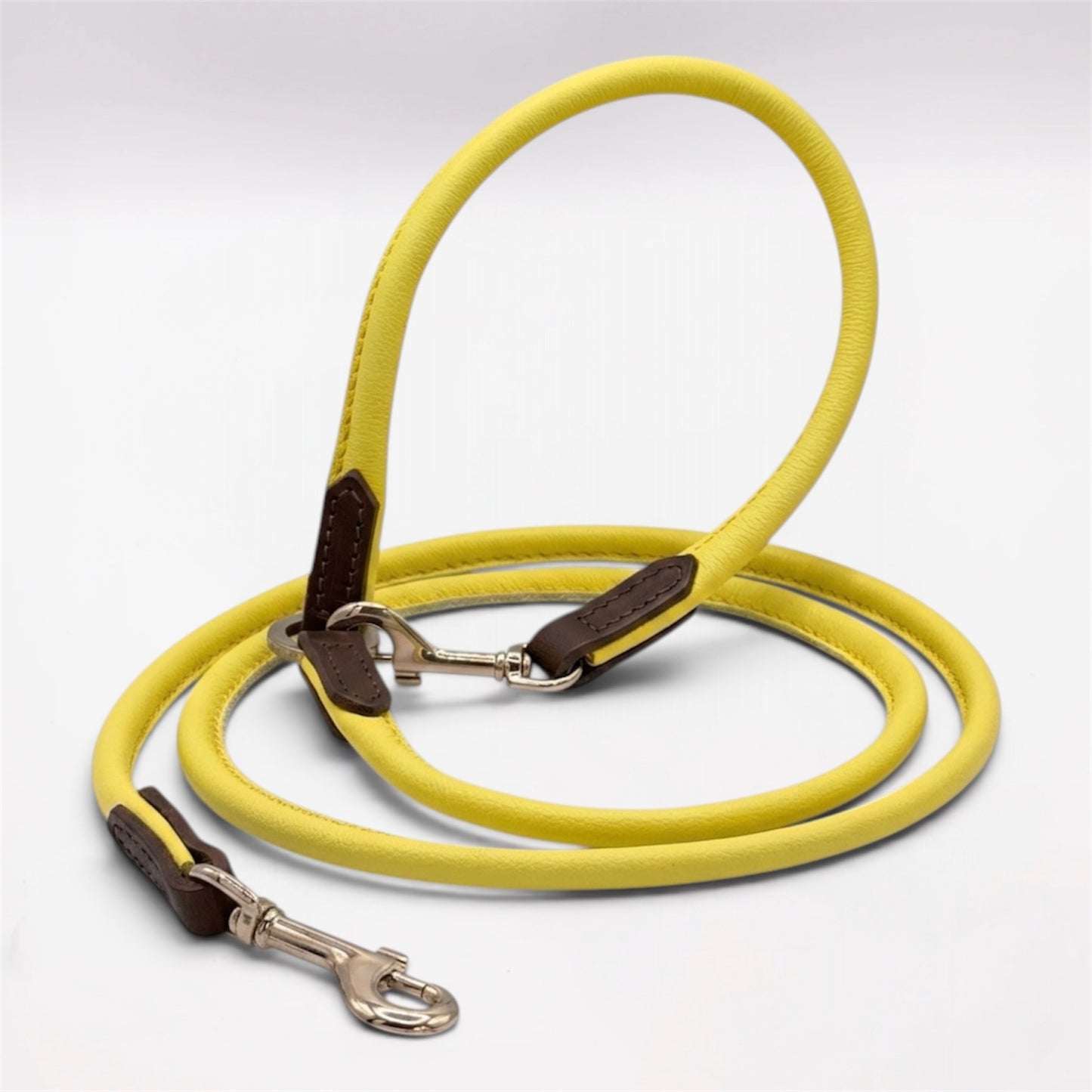 Rolled Soft Leather Long Lead - 165cm | Yellow