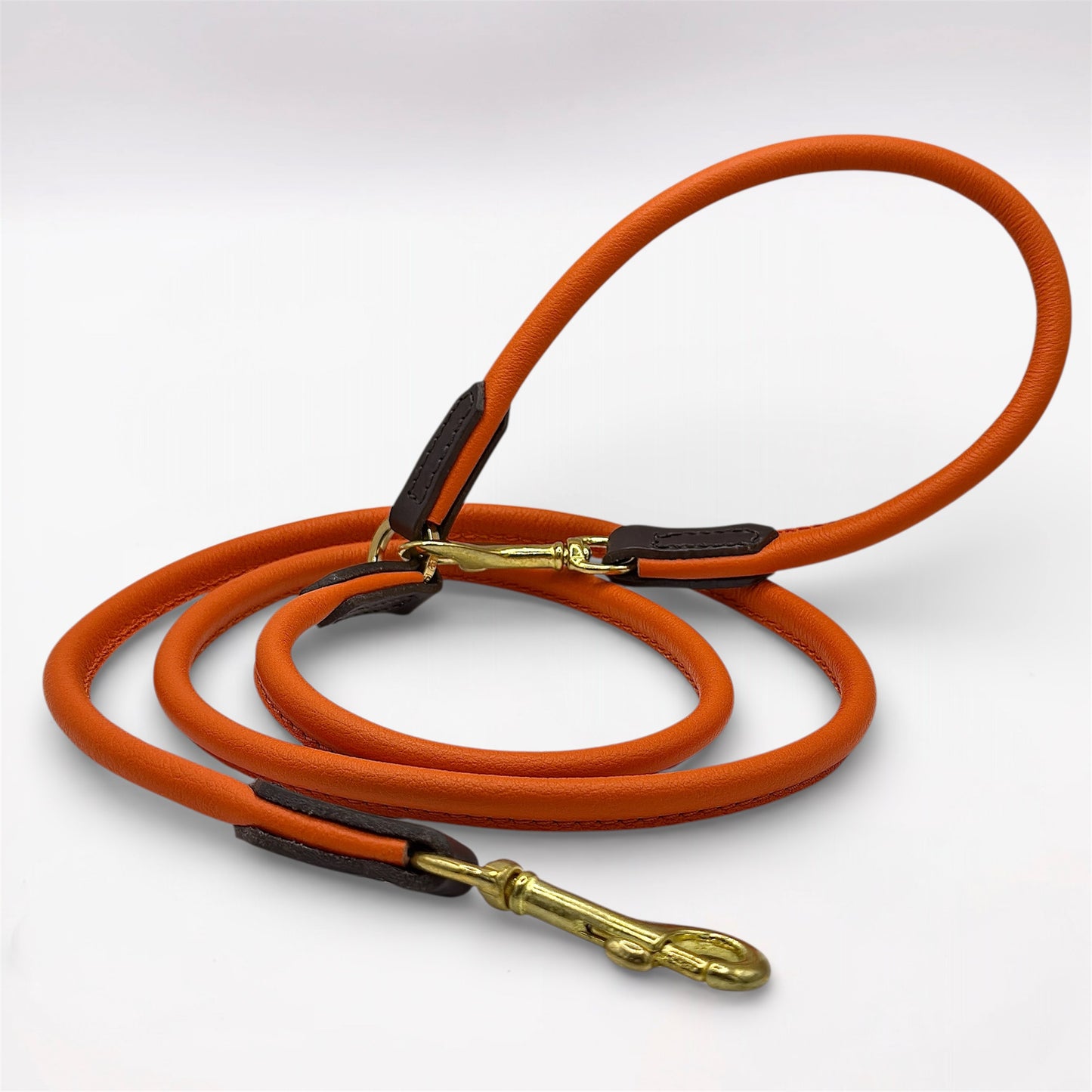 Rolled Soft Leather Long Lead - 165cm | Orange