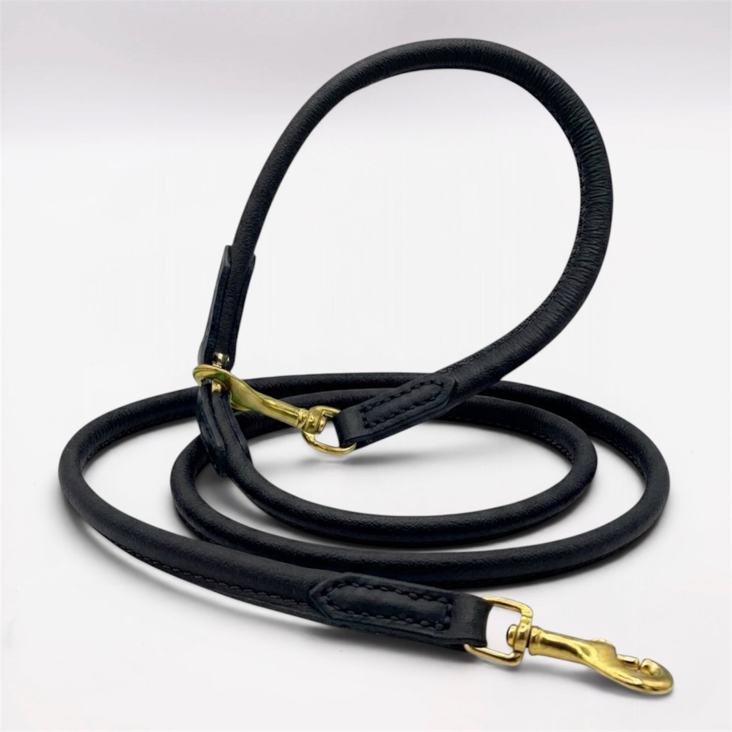 Rolled Soft Leather Long Lead - 165cm | Black