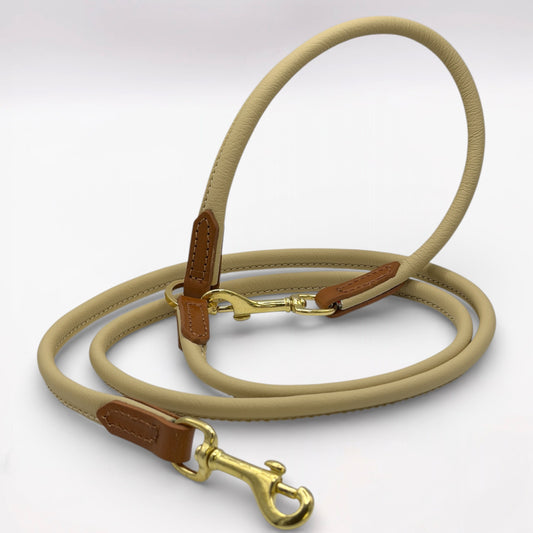 Rolled Soft Leather Long Lead - 165cm | Cream