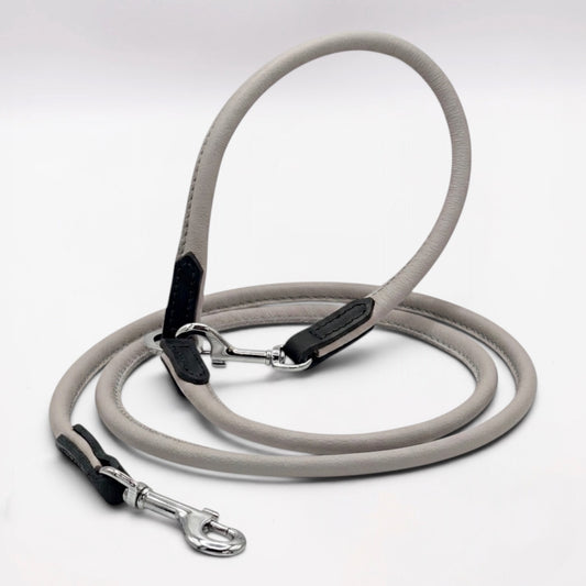 Rolled Soft Leather Long Lead - 165cm | Grey