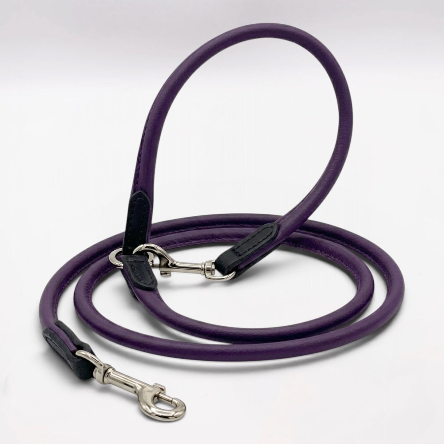 Rolled Soft Leather Long Lead - 165cm | Purple