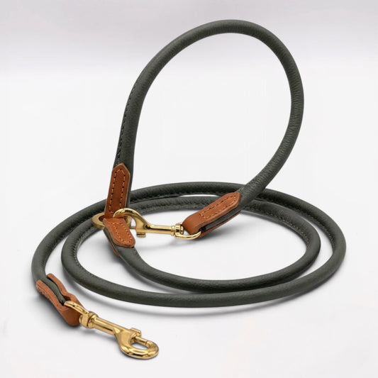 Rolled Soft Leather Long Lead - 165cm | Racing Green