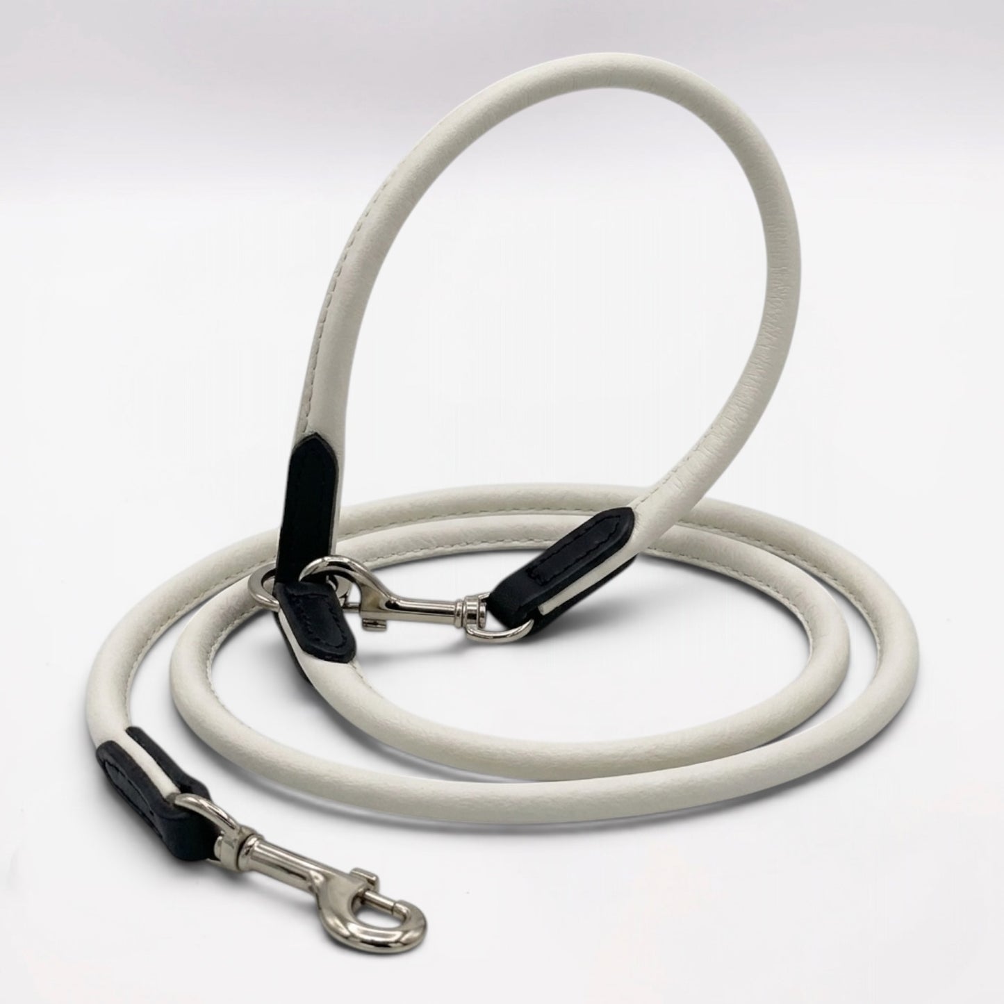 Rolled Soft Leather Long Lead - 165cm | White