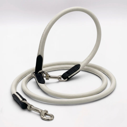 Rolled Soft Leather Long Lead - 165cm | White