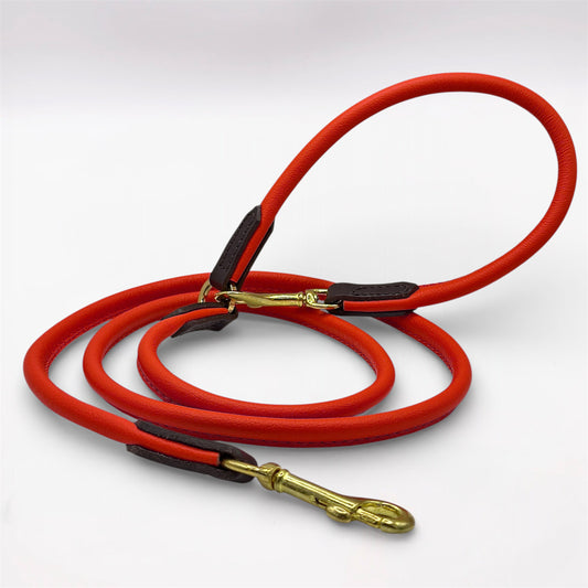 Rolled Soft Leather Long Lead - 165cm | Red