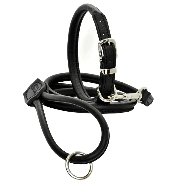 Rolled Soft Leather Dog Collar Black