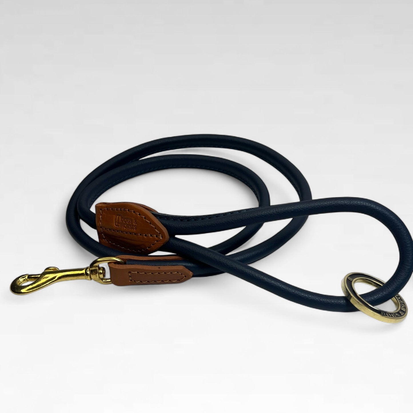 Rolled Soft Leather Dog Lead Navy
