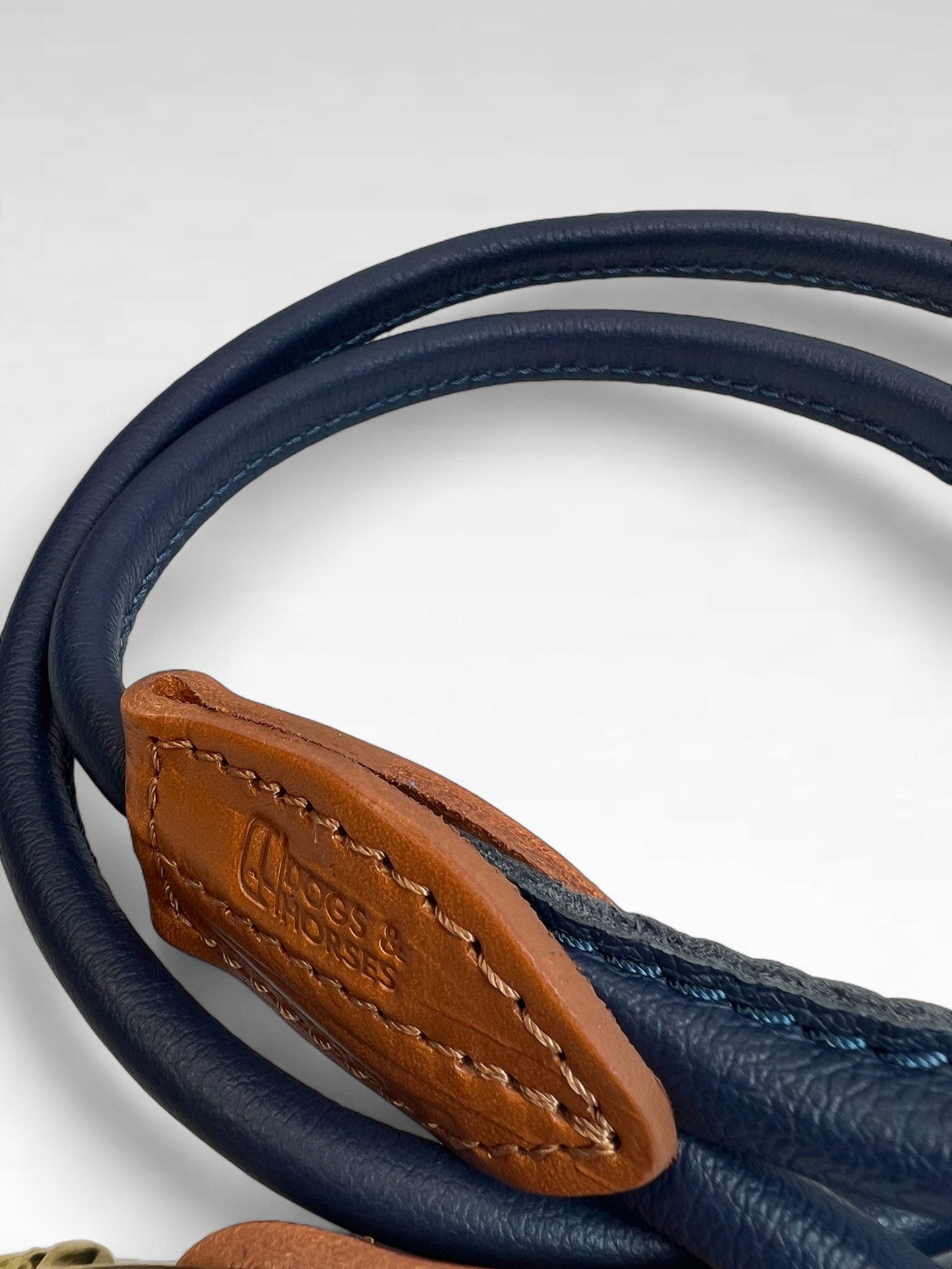 Rolled Soft Leather Dog Lead Navy