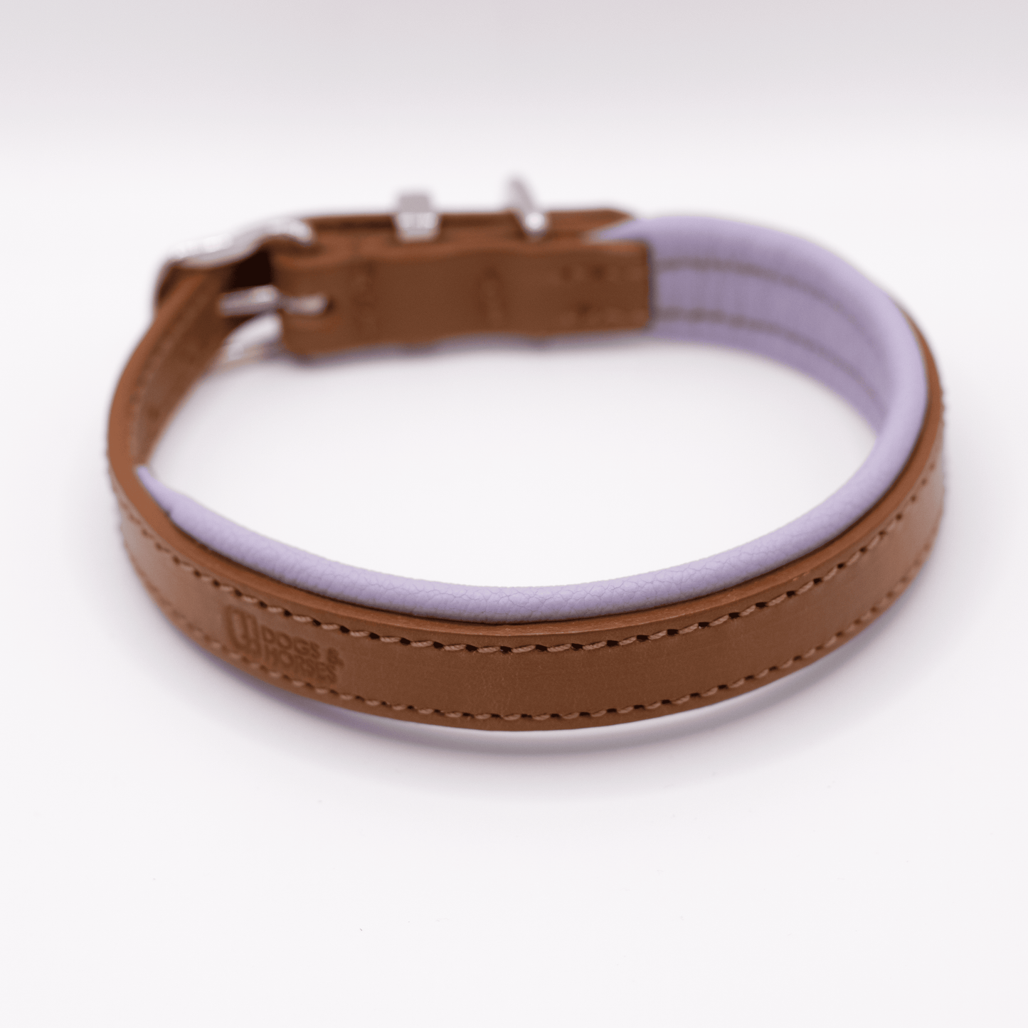 Padded Leather Dog Collar Tan and Lilac