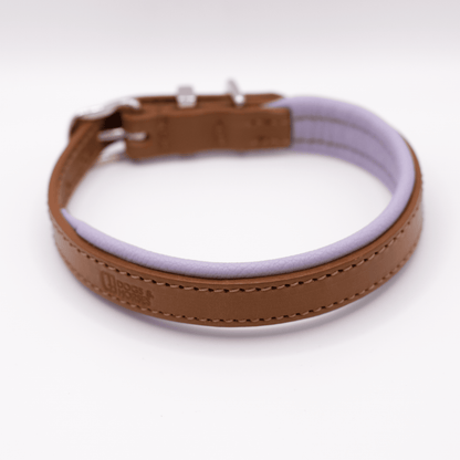 Padded Leather Dog Collar Tan and Lilac