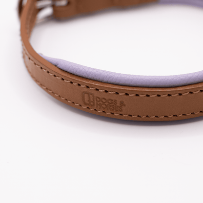 Padded Leather Dog Collar Tan and Lilac
