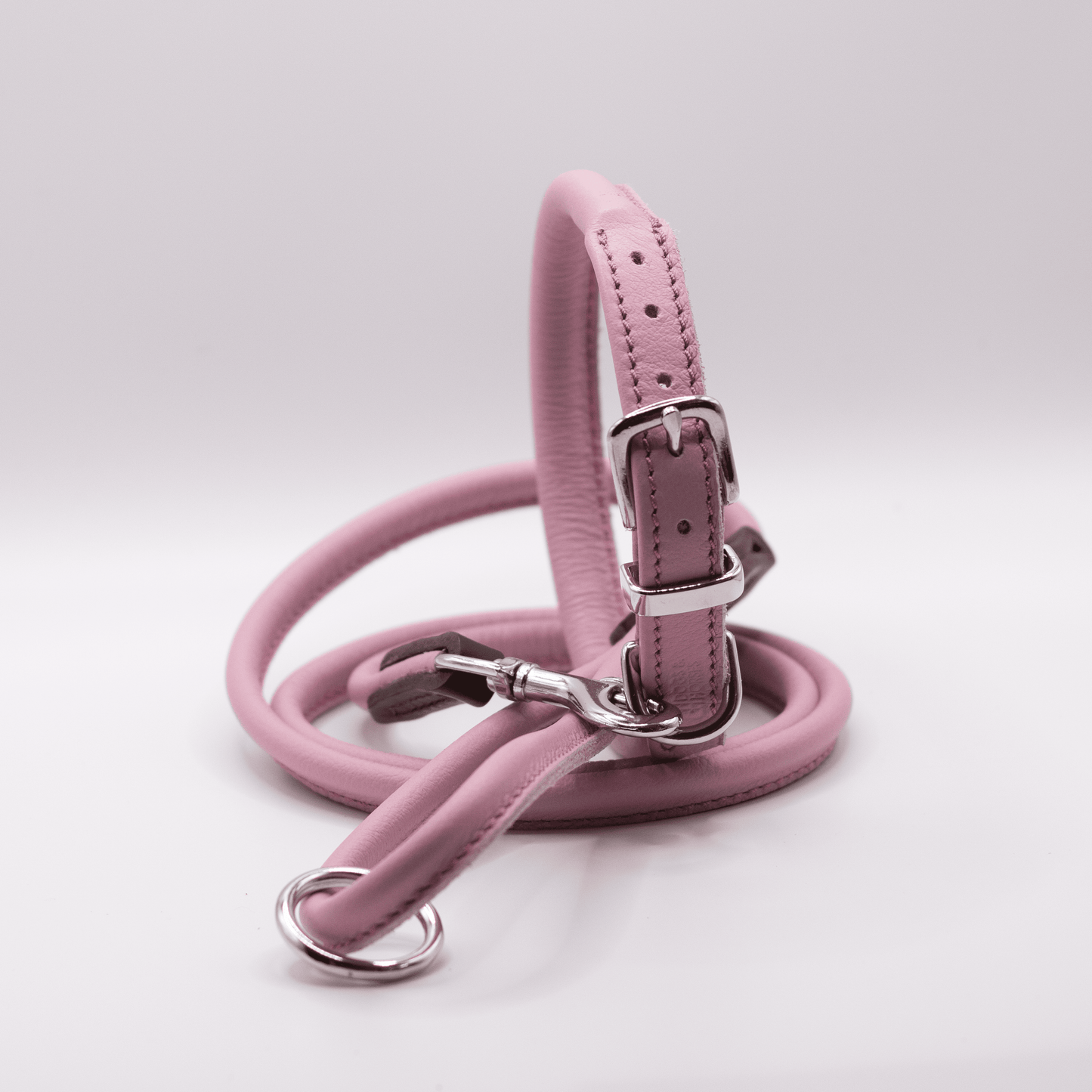 Rolled Soft Leather Dog Collar Pink