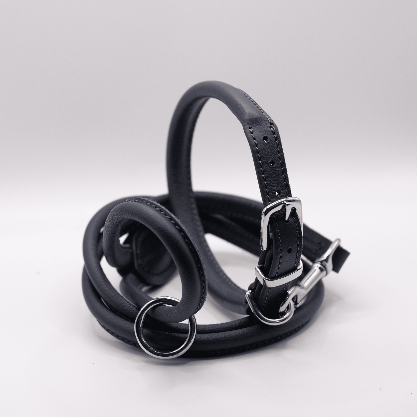 Rolled Soft Leather Dog Collar Navy