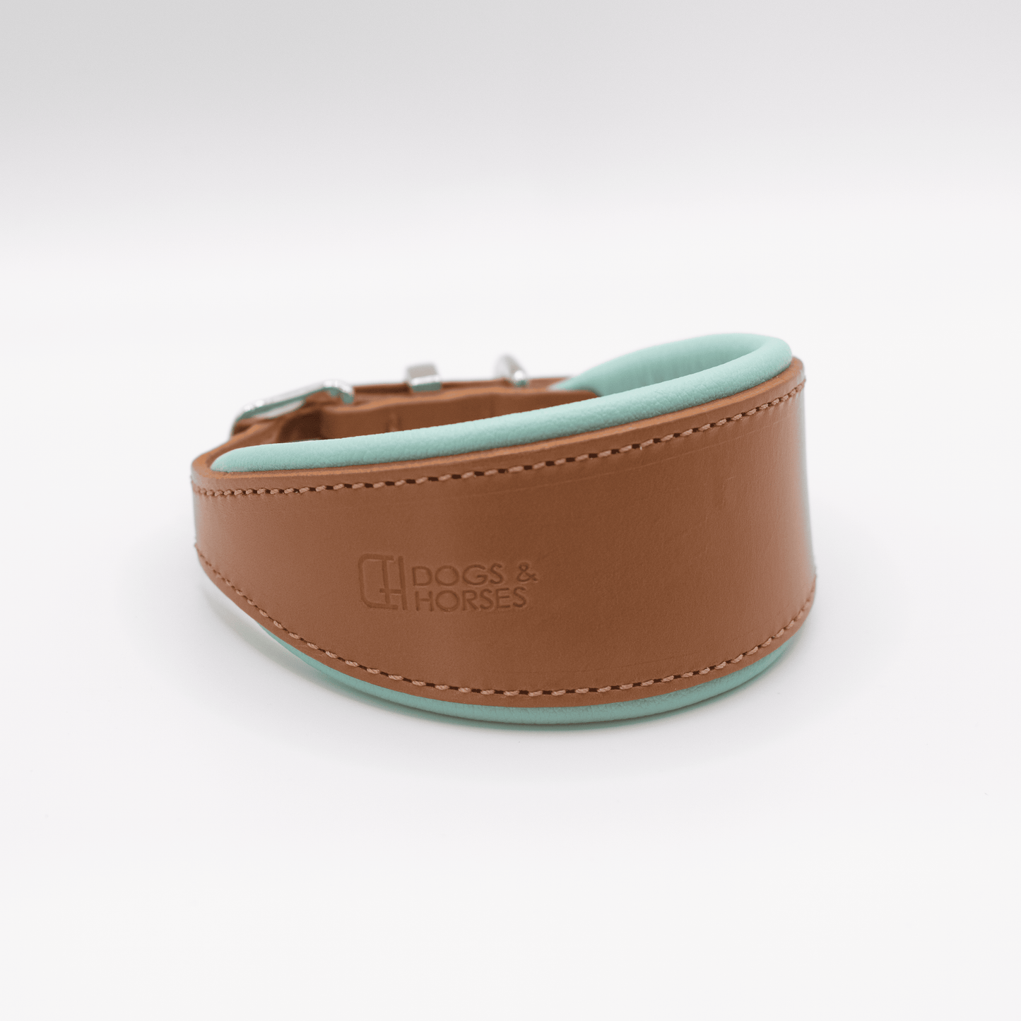 D&H Padded Leather Hound Collar Tan and Aqua