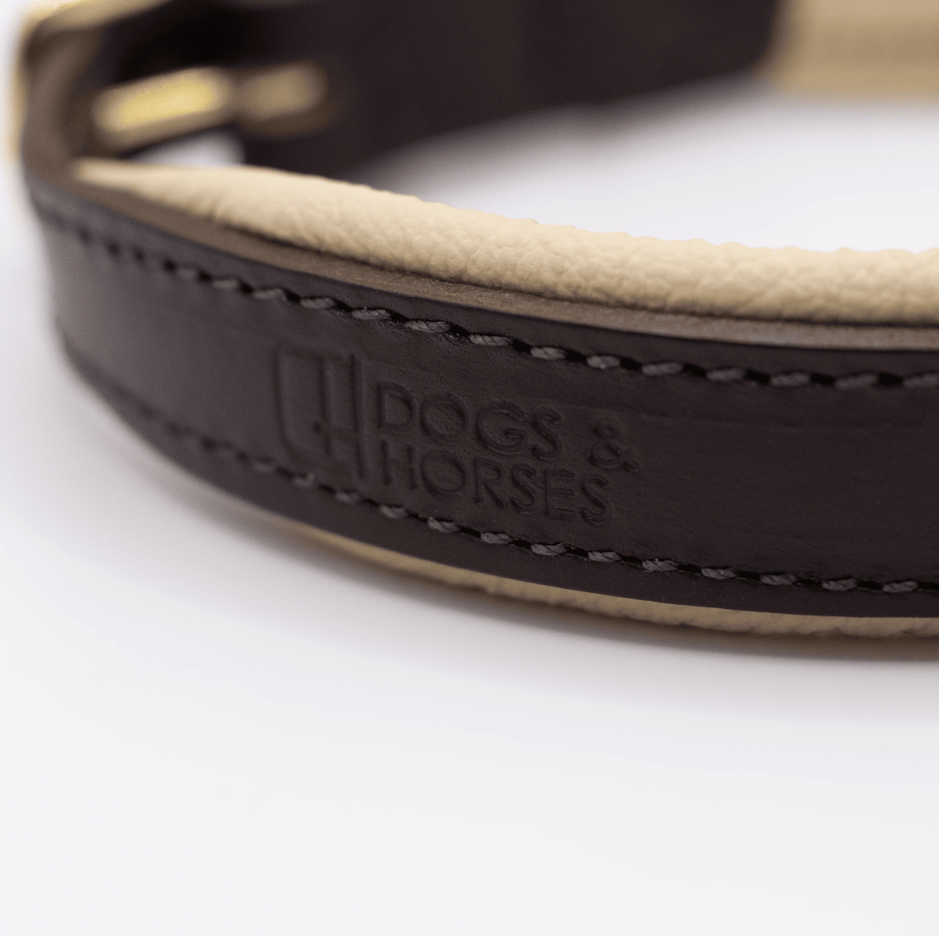 Padded Leather Dog Collar Brown and Cream