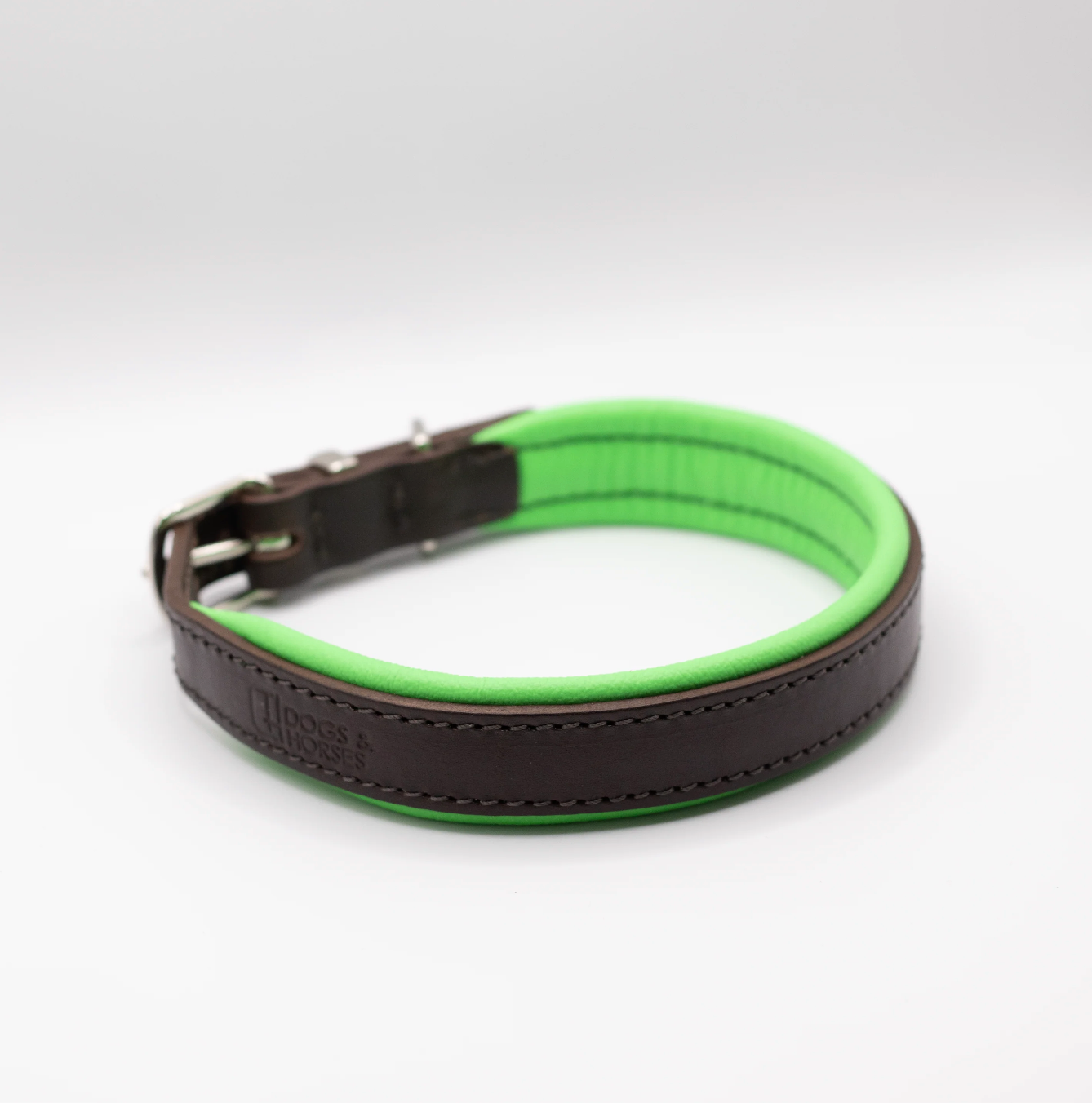 Padded Leather Dog Collar Brown and Green