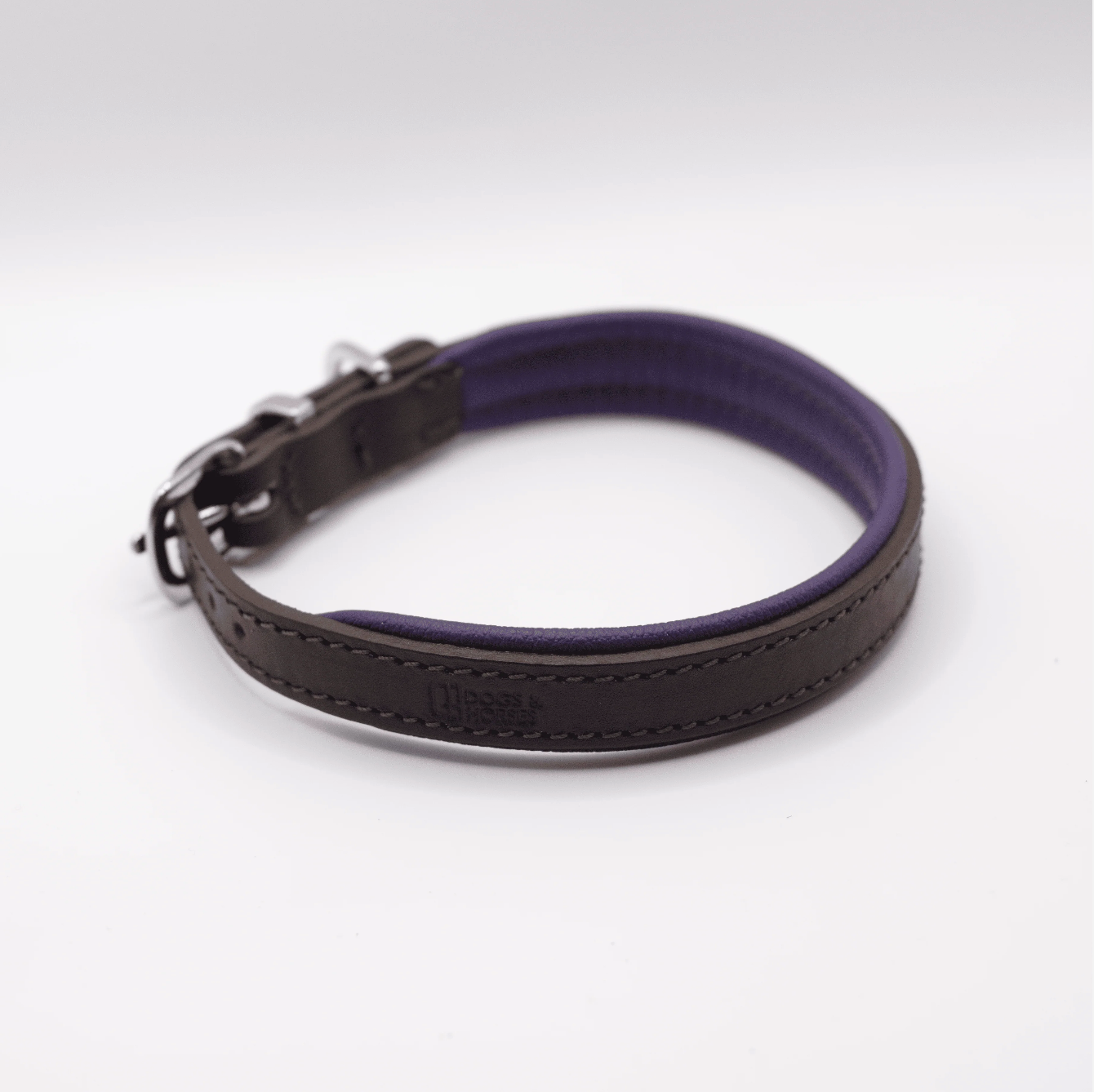 Padded Leather Dog Collar Brown and Purple