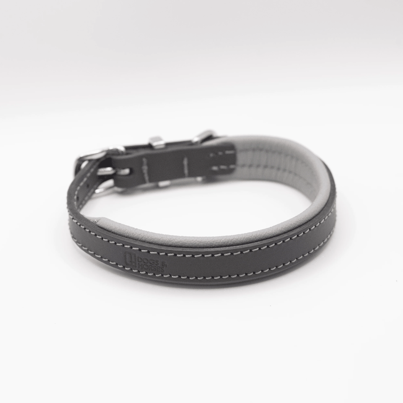 Padded Leather Dog Collar Charcoal and Grey