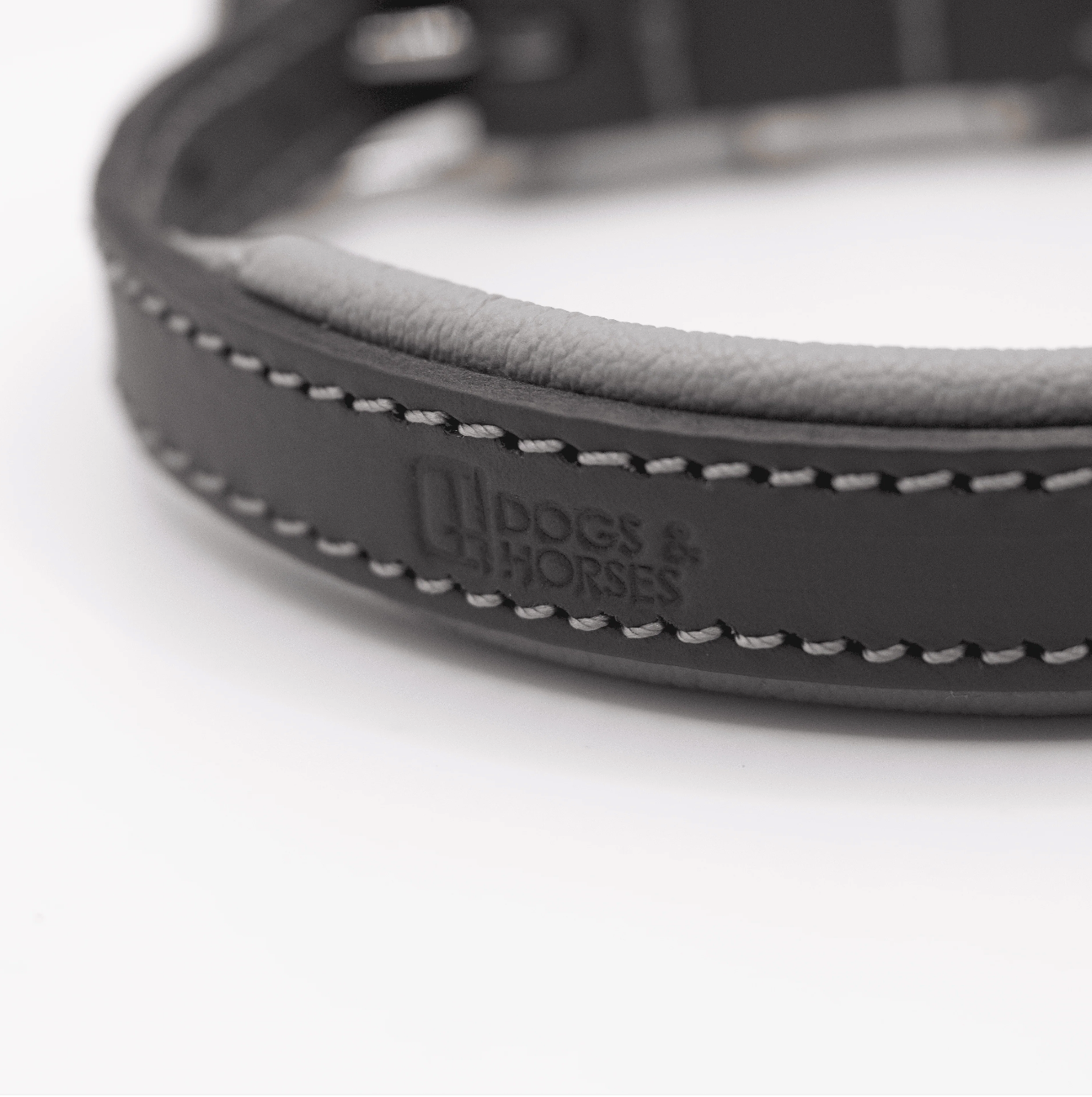 Padded Leather Dog Collar Charcoal and Grey