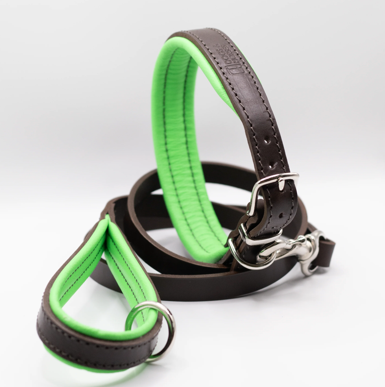 Padded Leather Dog Collar Brown and Green