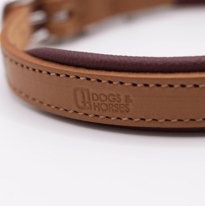 Padded Leather Dog Collar Tan and Merlot