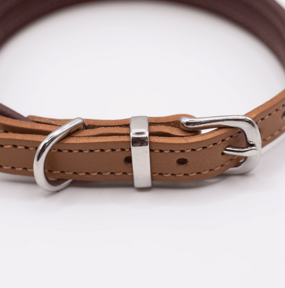 Padded Leather Dog Collar Tan and Merlot