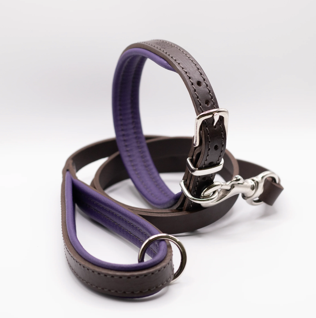 Padded Leather Dog Collar Brown and Purple
