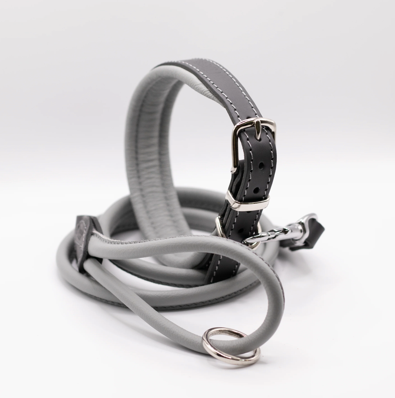 Padded Leather Dog Collar Charcoal and Grey