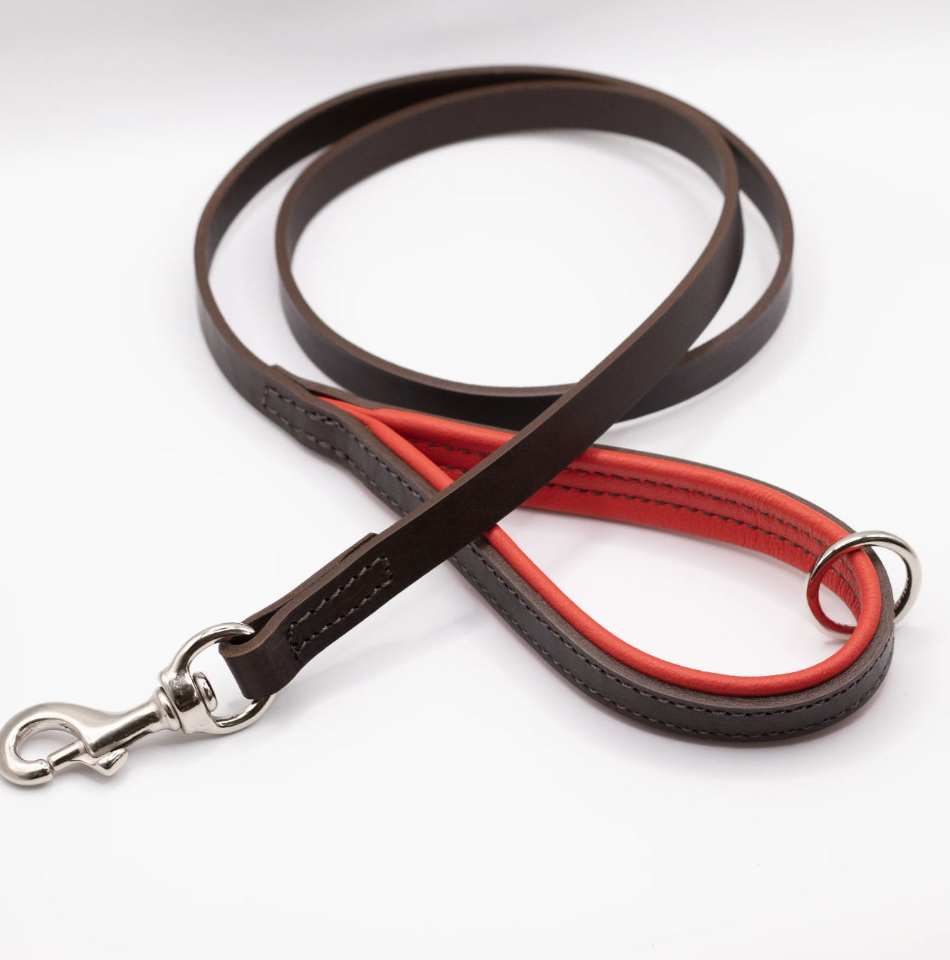 Padded Leather Dog Lead Brown and Red