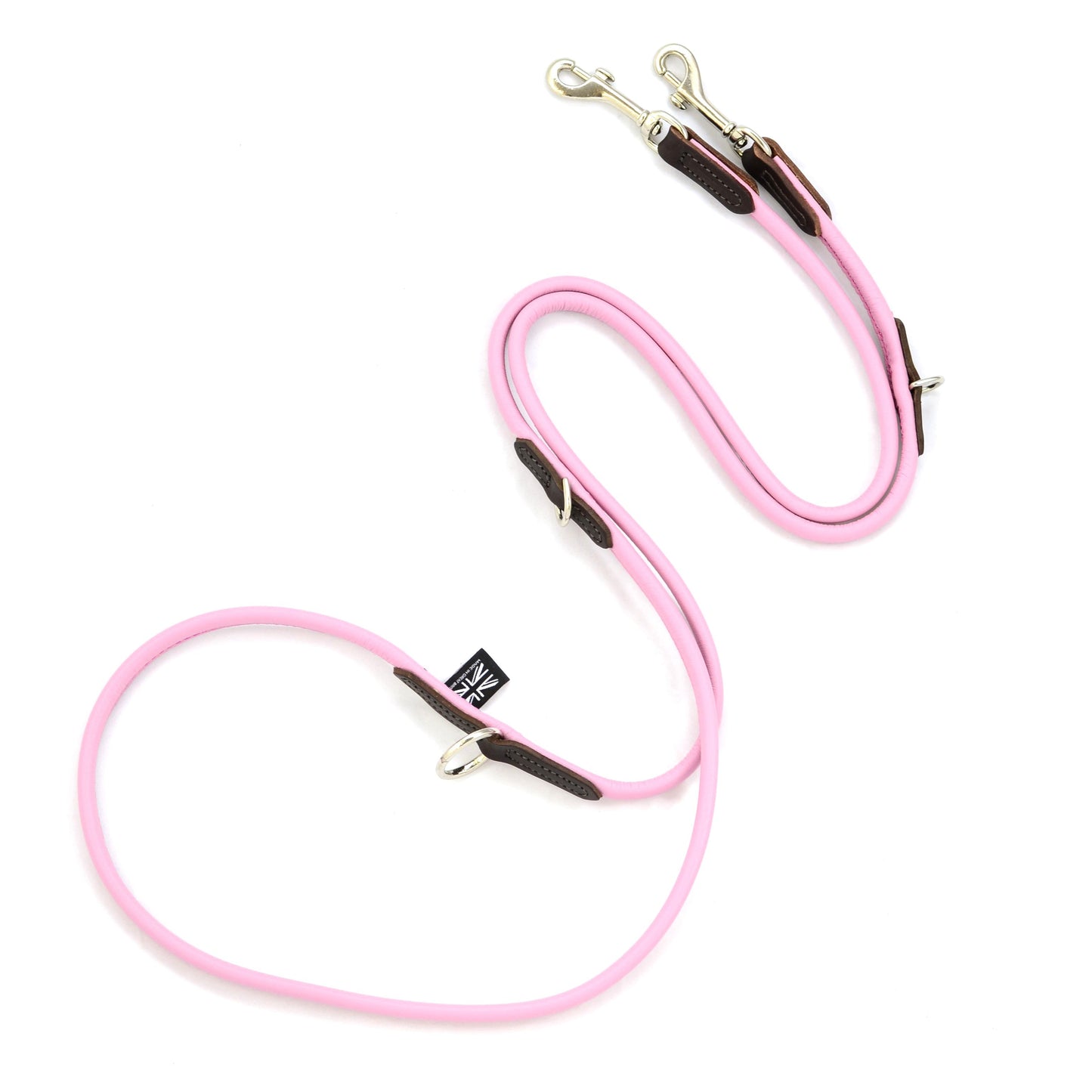 D&H Rolled Soft Leather Adjustable Long Lead Pink