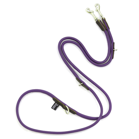 D&H Rolled Soft Leather Adjustable Long Lead Purple
