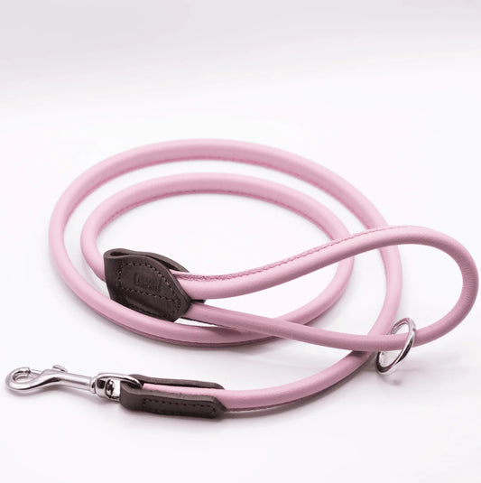 Rolled Soft Leather Dog Lead Pink
