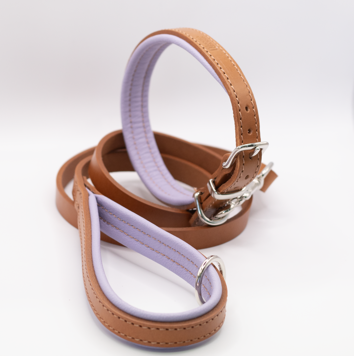 Padded Leather Dog Collar Tan and Lilac